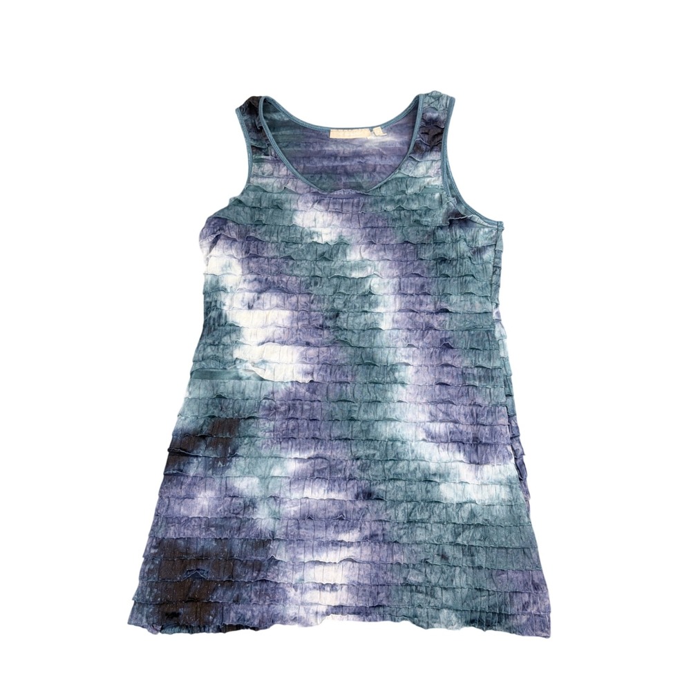 NY Collection Womens Blue Purple‎ Tie Dye Ruffle Tiered Tank Top Shimmer  M